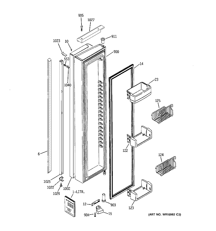 FREEZER DOOR Diagram and Parts List for PSI23SCPABS  General Electric Refrigerator