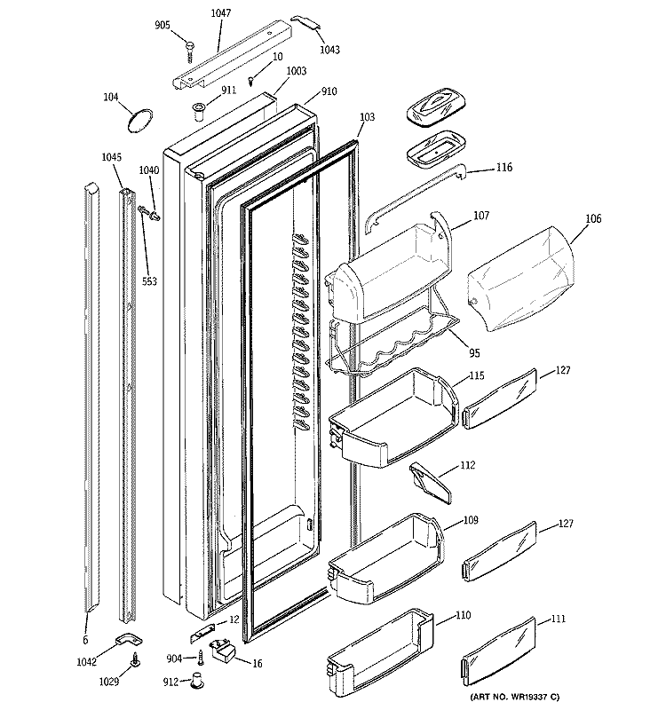 FRESH FOOD DOOR Diagram and Parts List for PSI23SCPABS  General Electric Refrigerator