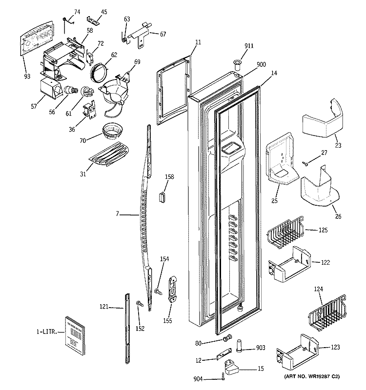 FREEZER DOOR Diagram and Parts List for PSS26NHPACC  General Electric Refrigerator