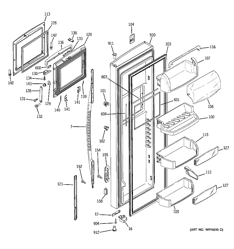 FRESH FOOD DOOR Diagram and Parts List for PSS26NHPACC  General Electric Refrigerator