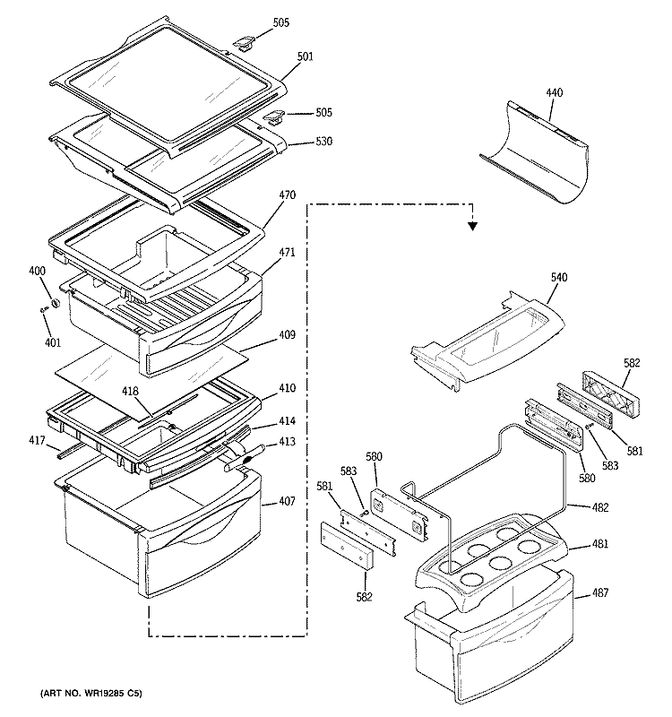 FRESH FOOD SHELVES Diagram and Parts List for PSS26NHPACC  General Electric Refrigerator