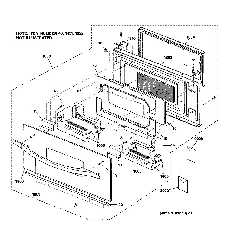 DOOR PARTS Diagram and Parts List for SCBC2000CCC01  General Electric Microwave Oven Combo