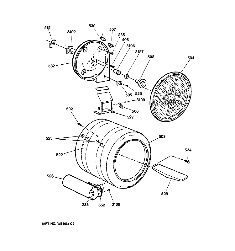 DRUM Diagram and Parts List for DPSE592GA2AA  General Electric Dryer