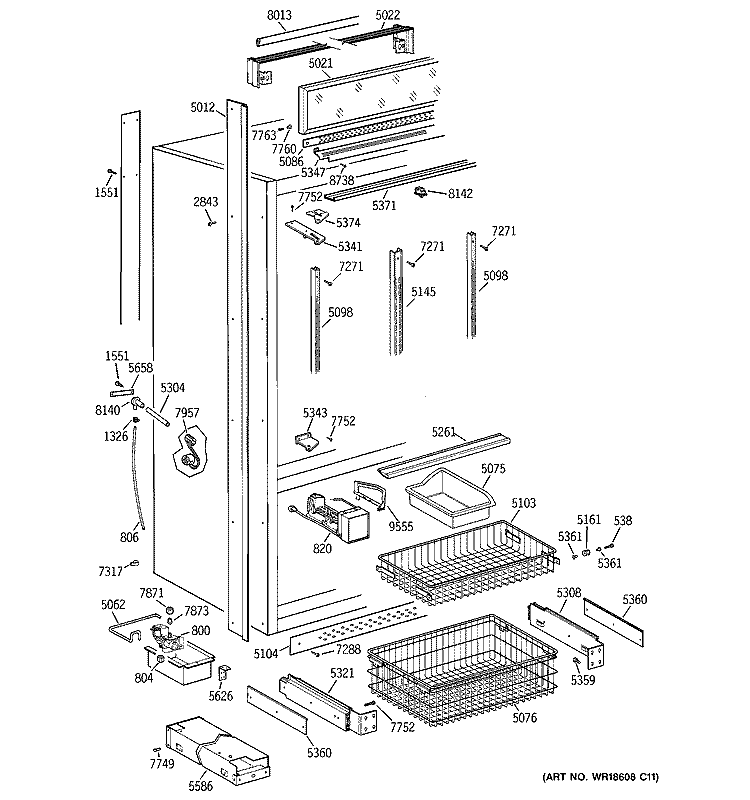FREEZER SECTION, TRIM & COMPONENTS Diagram and Parts List for ZIC36NABLH  General Electric Refrigerator