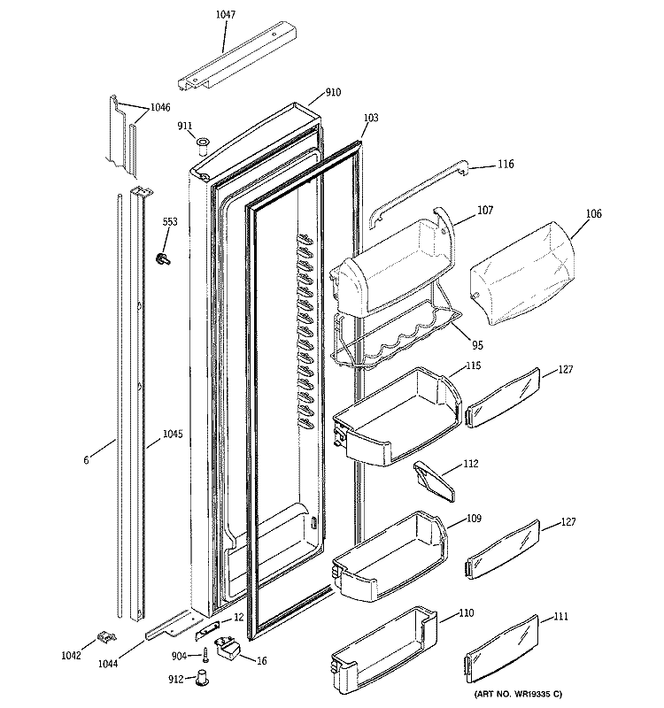 FRESH FOOD DOOR Diagram and Parts List for PSI23MGPACC  General Electric Refrigerator