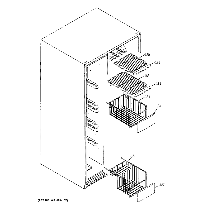 FREEZER SHELVES Diagram and Parts List for PSI23MGPACC  General Electric Refrigerator
