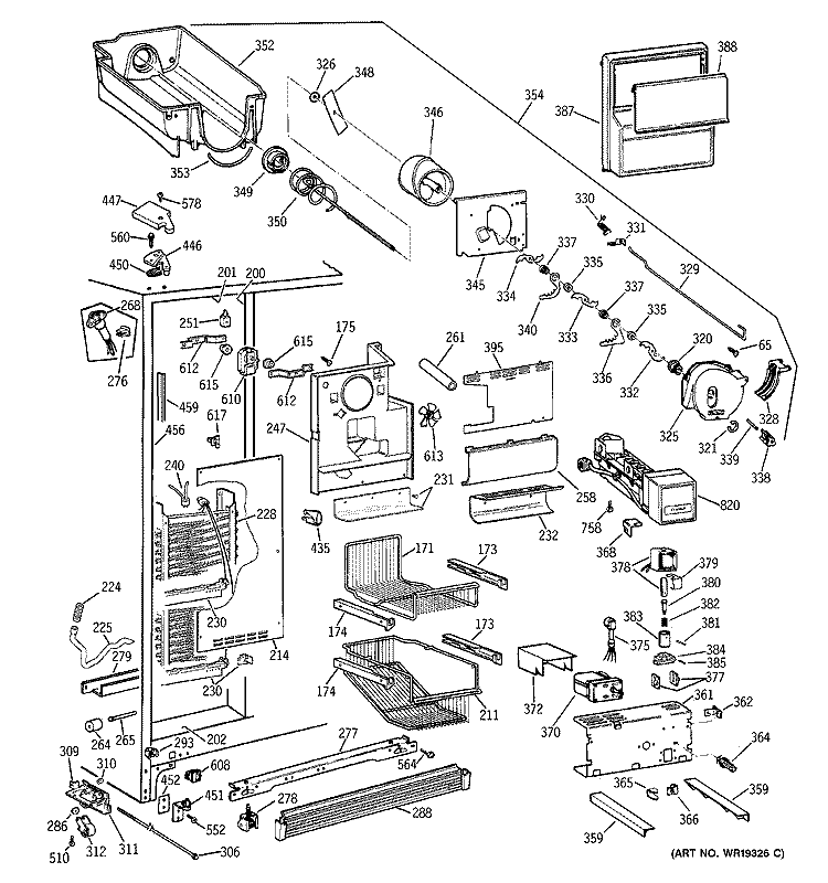 FREEZER SECTION Diagram and Parts List for TPG21PRDABB  General Electric Refrigerator