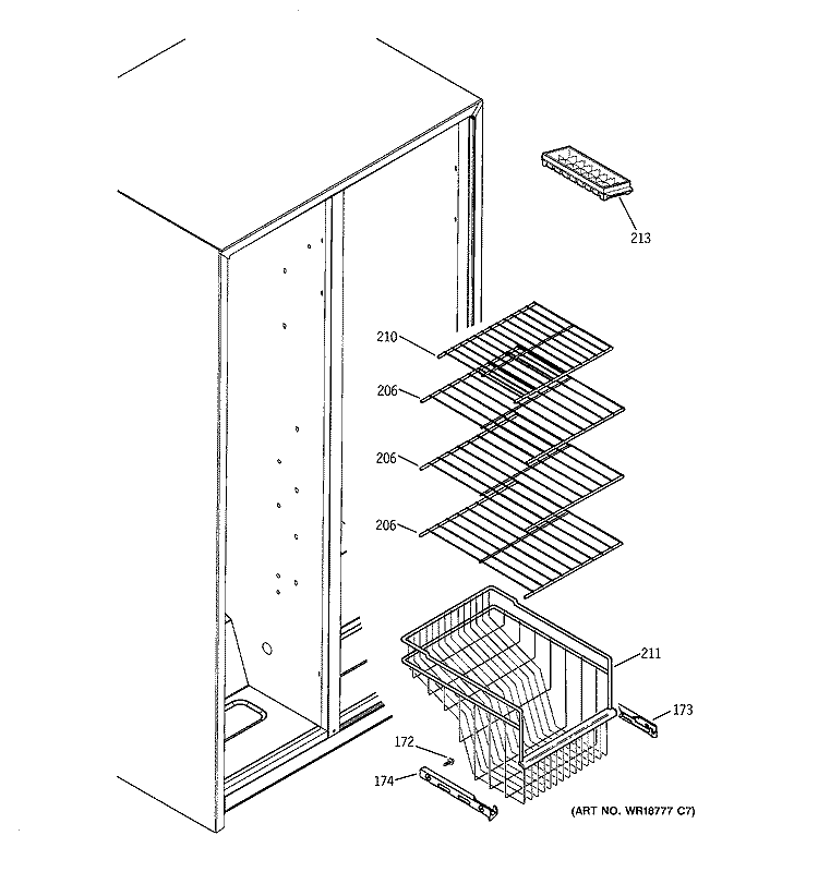 FREEZER SHELVES Diagram and Parts List for RSG20IBPAFWW  General Electric Refrigerator
