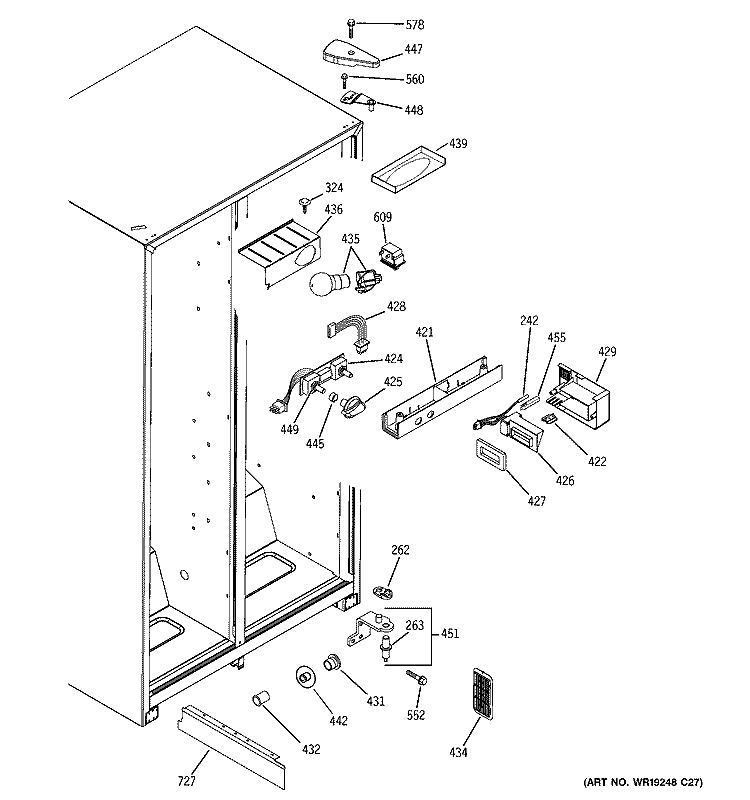 FRESH FOOD SECTION Diagram and Parts List for RSG20IBPAFWW  General Electric Refrigerator