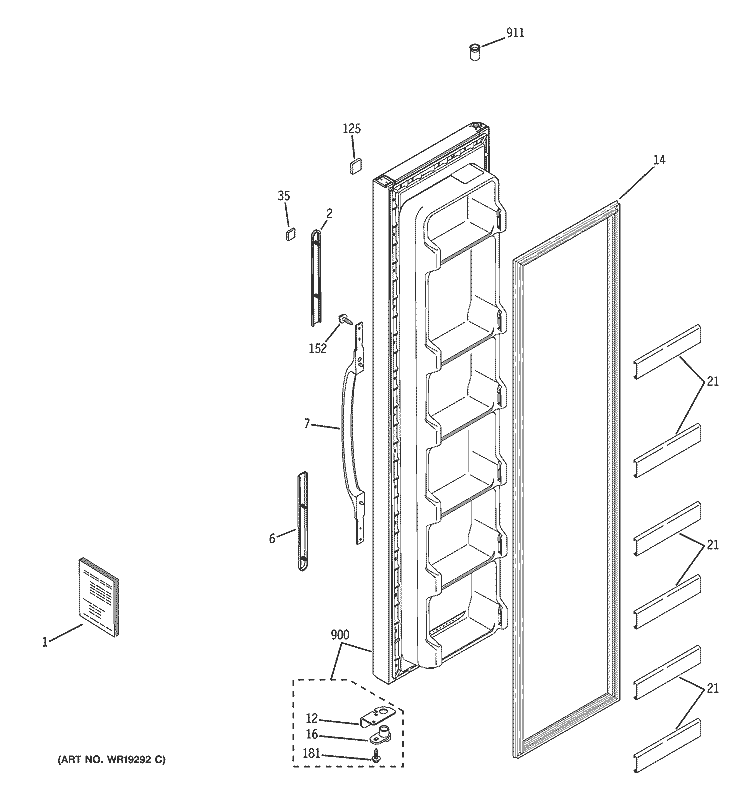 FREEZER DOOR Diagram and Parts List for RSG22IBPAFWW  General Electric Refrigerator