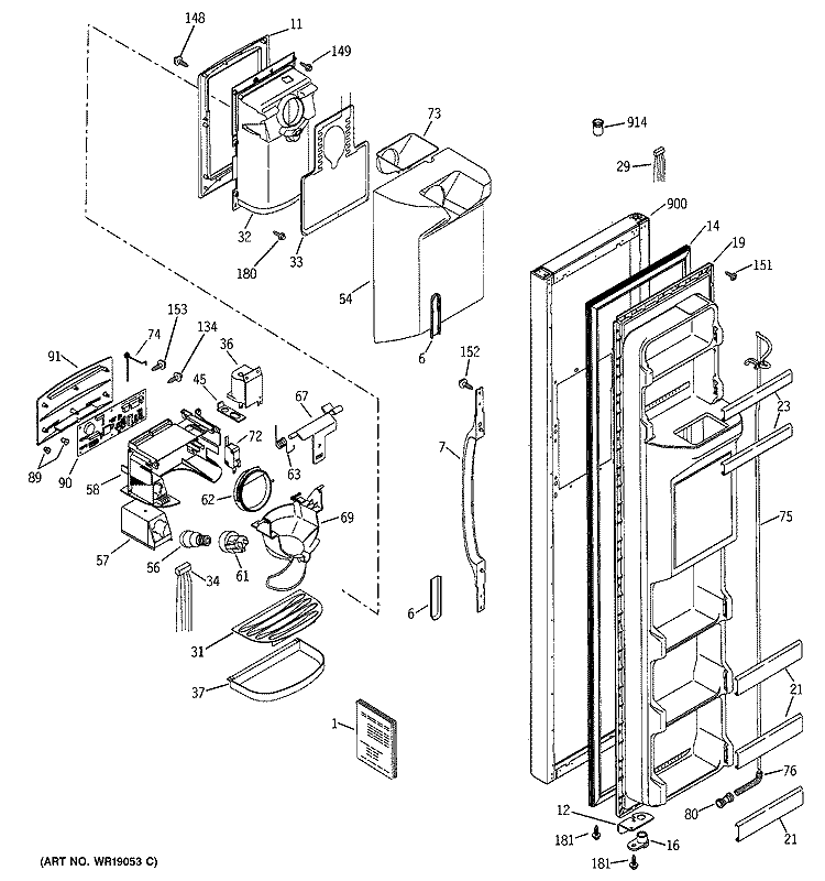FREEZER DOOR Diagram and Parts List for HSS22DDMCWH  Hotpoint Refrigerator