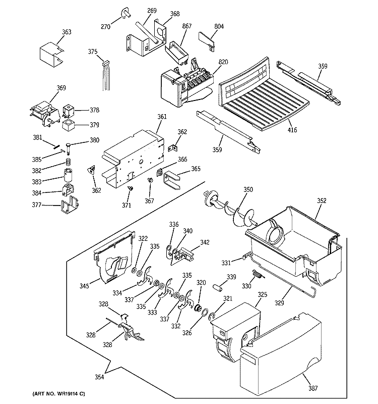 ICE MAKER & DISPENSER Diagram and Parts List for HSS22DDMCWH  Hotpoint Refrigerator