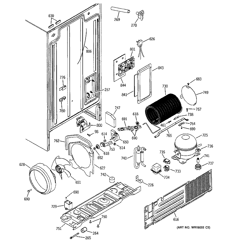 SEALED SYSTEM & MOTHER BOARD Diagram and Parts List for HSS22DDMCWH  Hotpoint Refrigerator