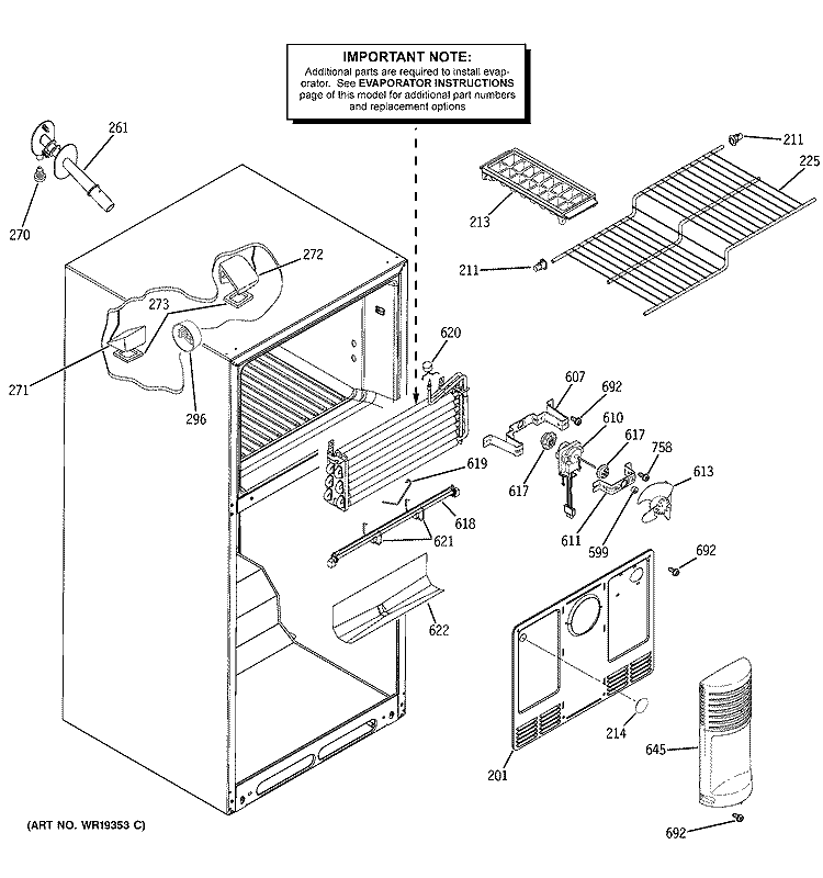 FREEZER SECTION Diagram and Parts List for HTS18JBPARCC  Hotpoint Refrigerator
