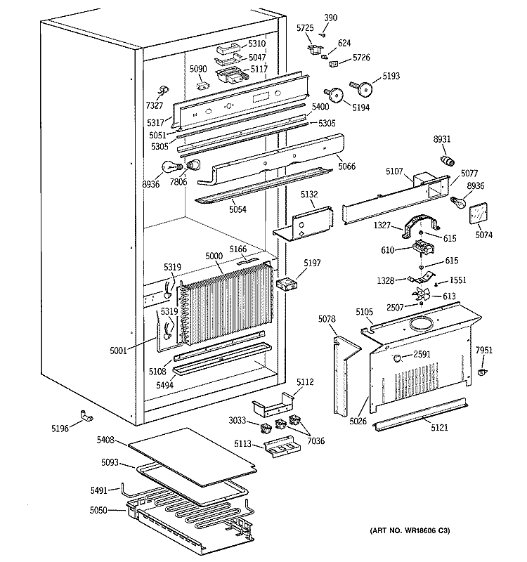 CONTROLS & COMPONENTS Diagram and Parts List for ZIC36NAALH  General Electric Refrigerator