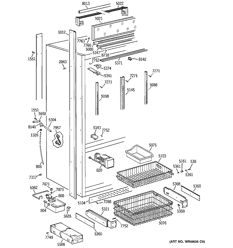 FREEZER SECTION, TRIM & COMPONENTS Diagram and Parts List for ZIC36NAALH  General Electric Refrigerator