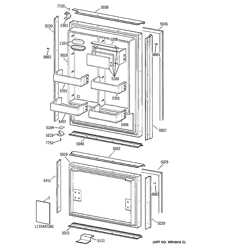 DOORS Diagram and Parts List for ZIC36NAARH  General Electric Refrigerator