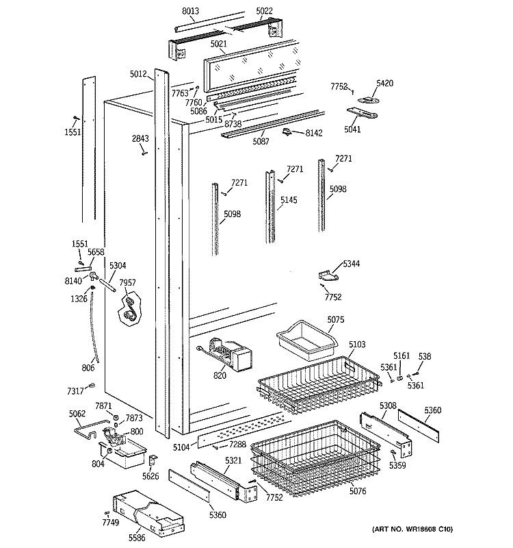 FREEZER SECTION, TRIM & COMPONENTS Diagram and Parts List for ZIC36NAARH  General Electric Refrigerator