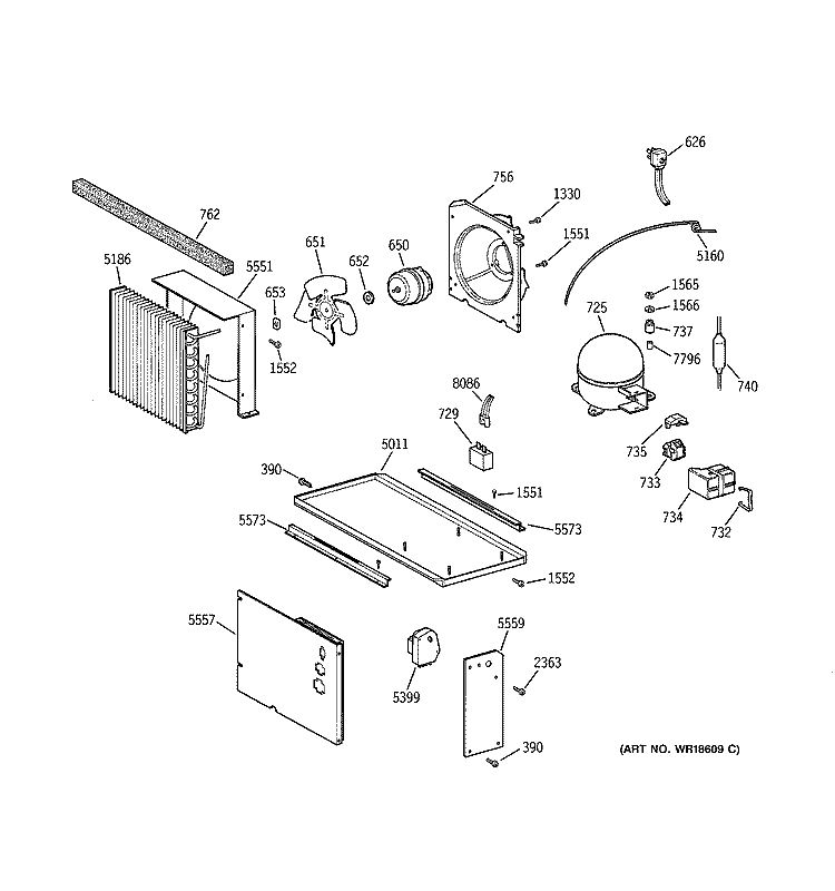 UNIT PARTS Diagram and Parts List for ZIC36NAARH  General Electric Refrigerator