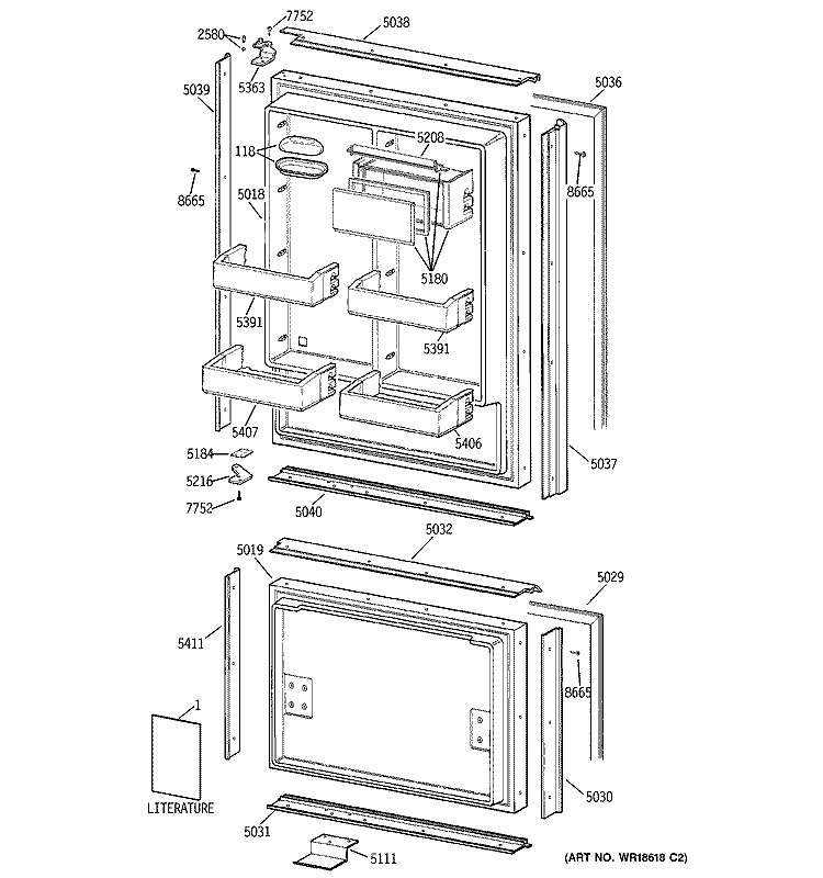 DOORS Diagram and Parts List for ZIC36NABRH  General Electric Refrigerator