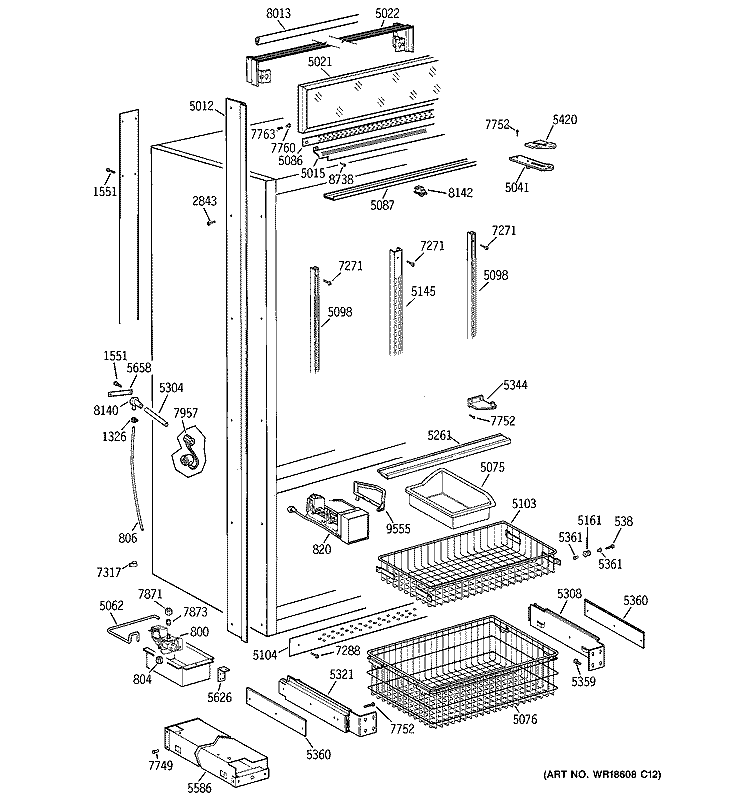 FREEZER SECTION, TRIM & COMPONENTS Diagram and Parts List for ZIC36NABRH  General Electric Refrigerator