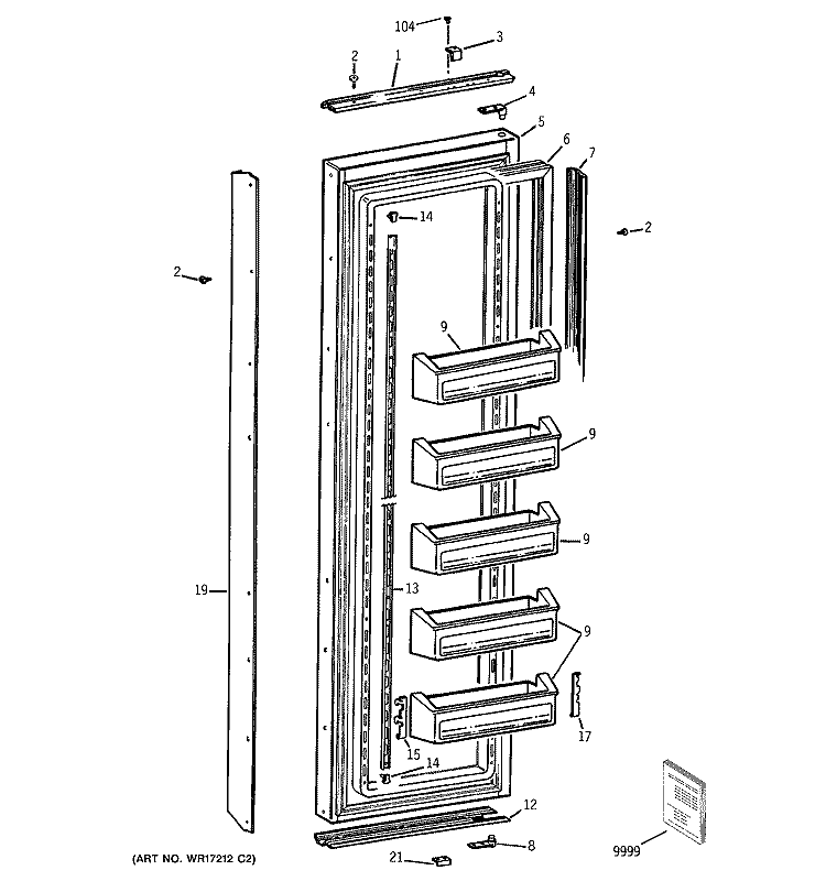 FREEZER DOOR Diagram and Parts List for BIS42CKC  General Electric Refrigerator