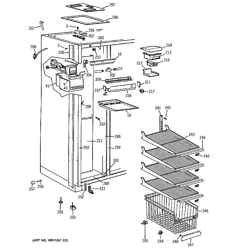 FREEZER SECTION Diagram and Parts List for BIS42CKC  General Electric Refrigerator