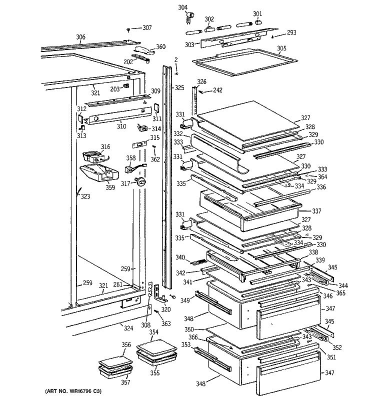 FRESH FOOD SECTION Diagram and Parts List for BIS42CKC  General Electric Refrigerator