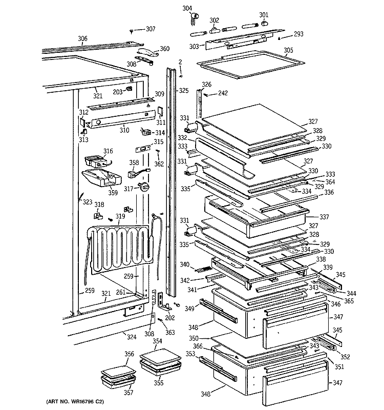 FRESH FOOD SECTION Diagram and Parts List for BISW42EKC  General Electric Refrigerator