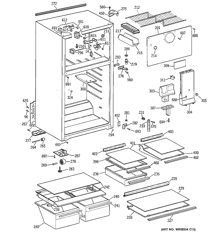 CABINET Diagram and Parts List for GTG15HBMCRWW  General Electric Refrigerator