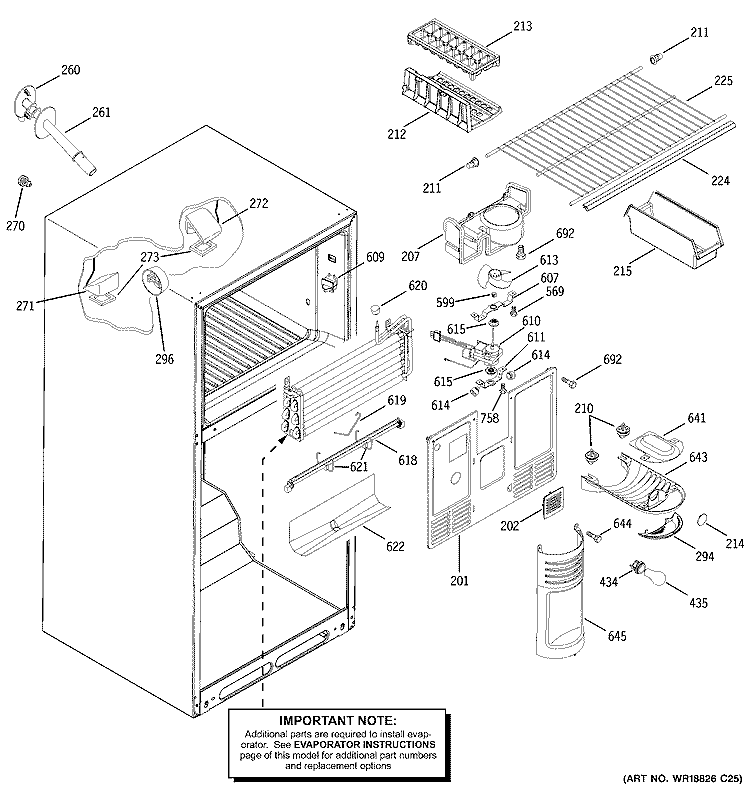 FREEZER SECTION Diagram and Parts List for GTS18KBMARCC  General Electric Refrigerator