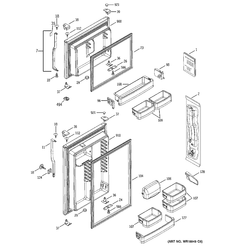 DOORS Diagram and Parts List for GTS18KCMARBB  General Electric Refrigerator