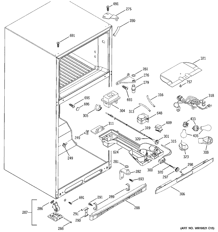 FRESH FOOD SECTION Diagram and Parts List for GTS19QBNBRBB  General Electric Refrigerator