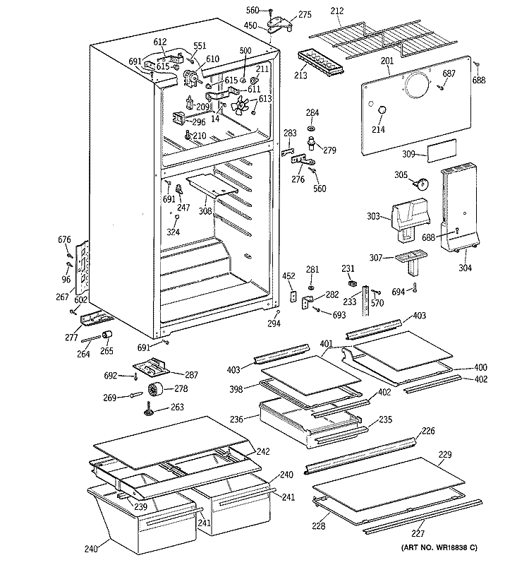 CABINET Diagram and Parts List for GTT16HBMBRCC  General Electric Refrigerator