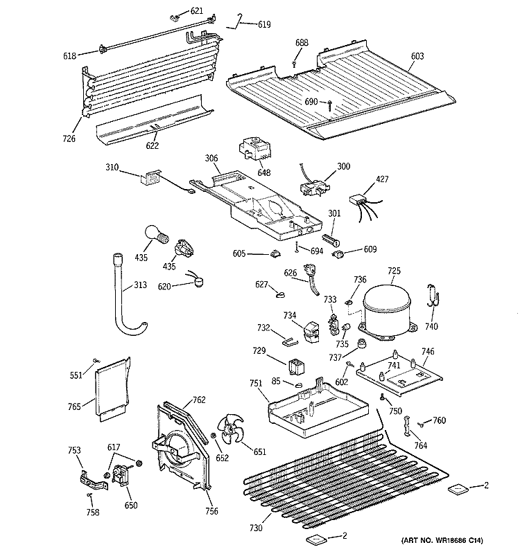 UNIT PARTS Diagram and Parts List for GTT16HBMBRCC  General Electric Refrigerator