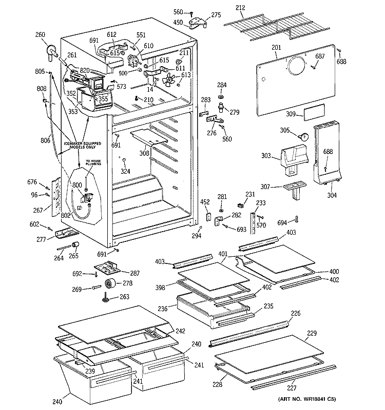CABINET Diagram and Parts List for GTT18HCMBRCC  General Electric Refrigerator