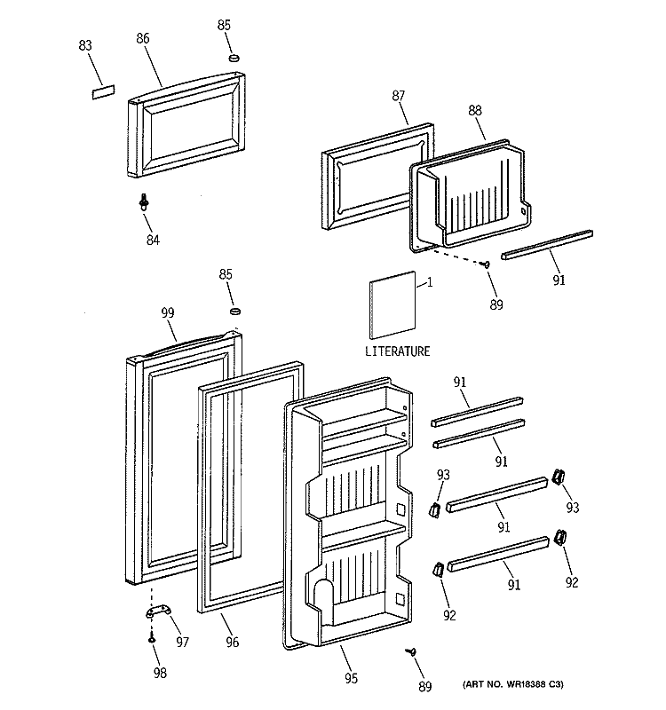 DOORS Diagram and Parts List for TBX10SNBALWH  General Electric Refrigerator