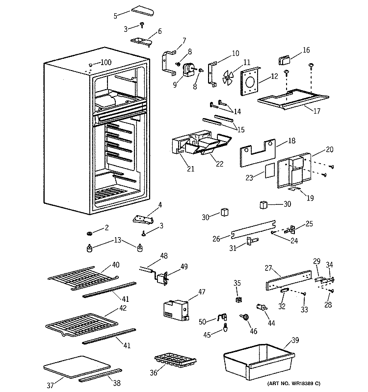 CABINET Diagram and Parts List for TBX10SNBALWH  General Electric Refrigerator