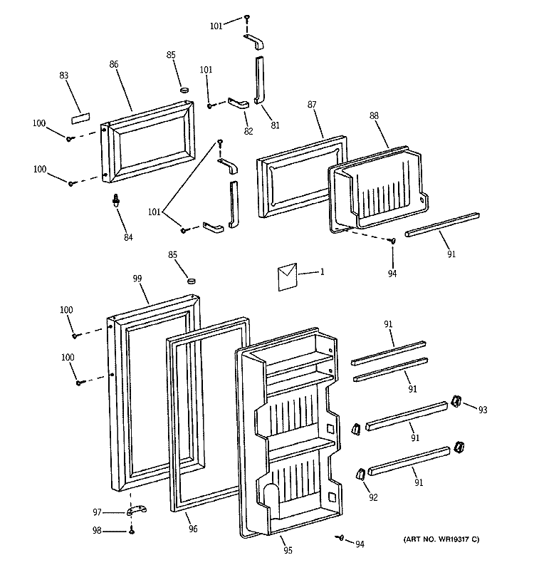 DOORS Diagram and Parts List for TBX10SNSBRAD  General Electric Refrigerator