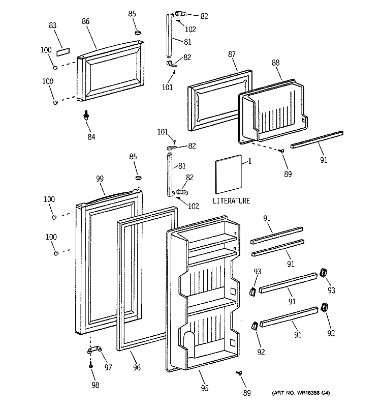 DOORS Diagram and Parts List for TBX10SNXALWH  General Electric Refrigerator