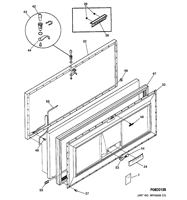 FREEZER DOOR Diagram and Parts List for FCM9SMAWH  General Electric Freezer