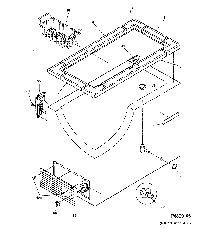CABINET Diagram and Parts List for FCM9SMAWH  General Electric Freezer