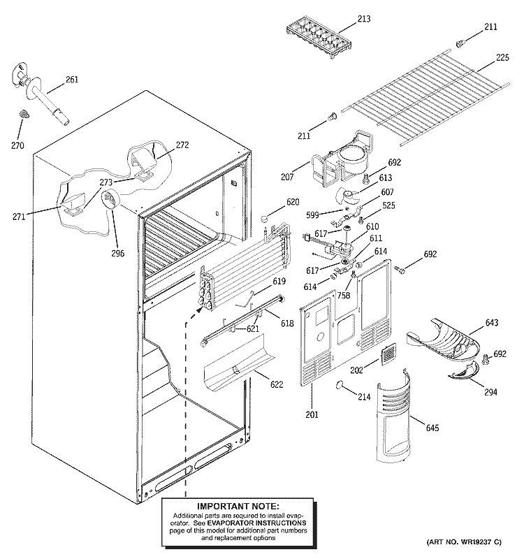 FREEZER SECTION Diagram and Parts List for GTS18DBMDRBB  General Electric Refrigerator