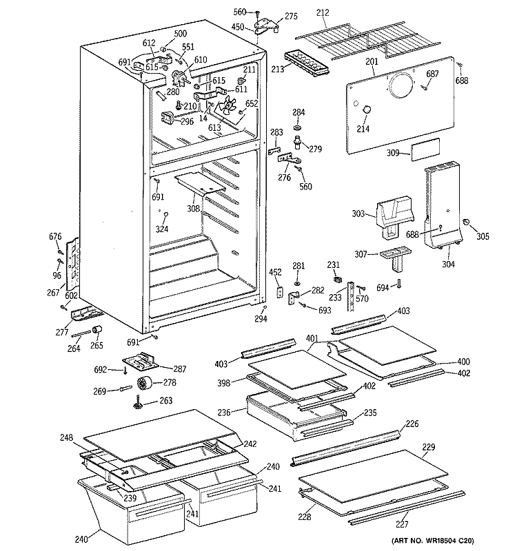 CABINET Diagram and Parts List for GTS18HBMFRWW  General Electric Refrigerator