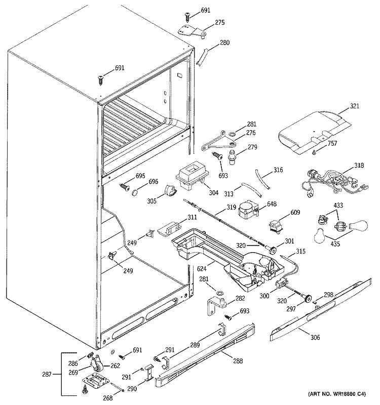FRESH FOOD SECTION Diagram and Parts List for GTS18WCMDRWW  General Electric Refrigerator