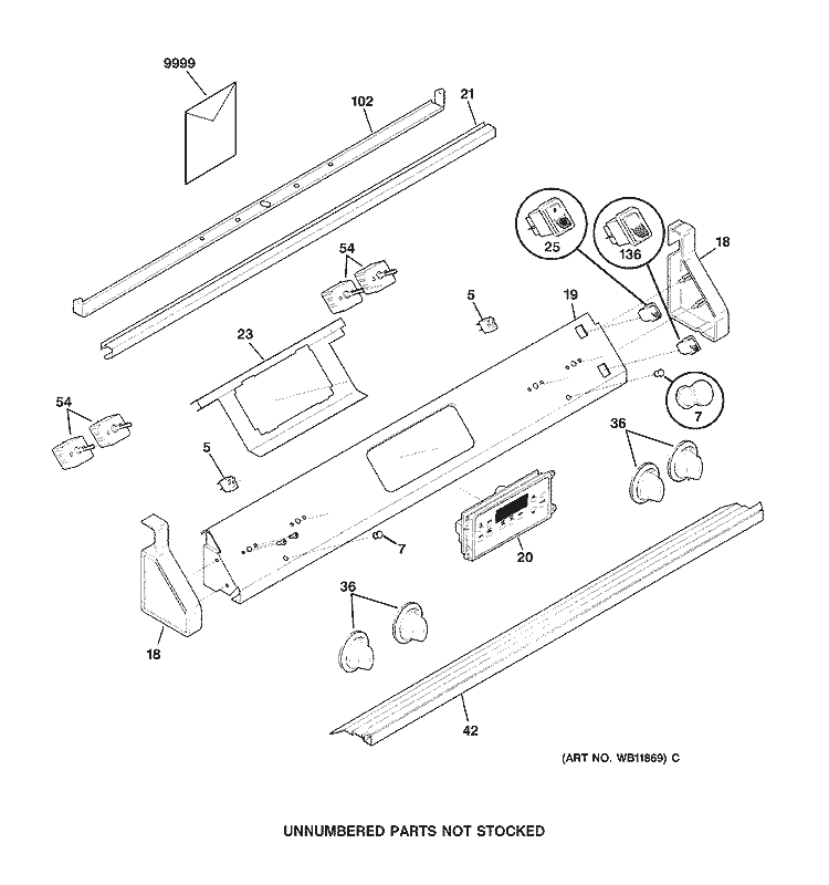 CONTROL PANEL Diagram and Parts List for JDP40WB2BB  General Electric Range