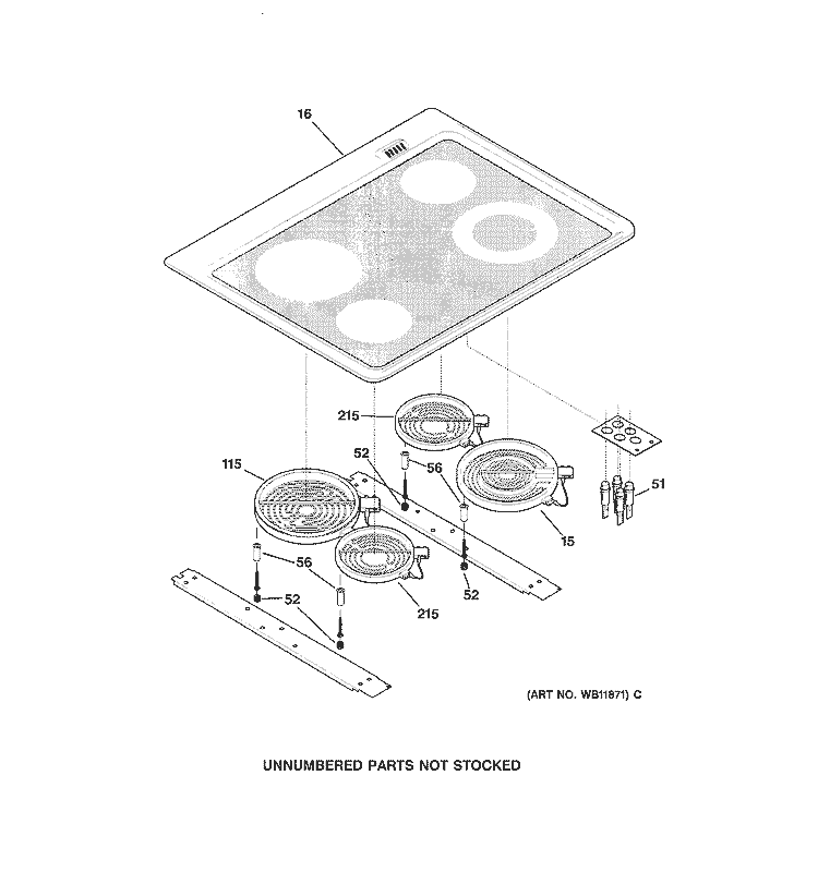 COOKTOP Diagram and Parts List for JDP40WB2BB  General Electric Range