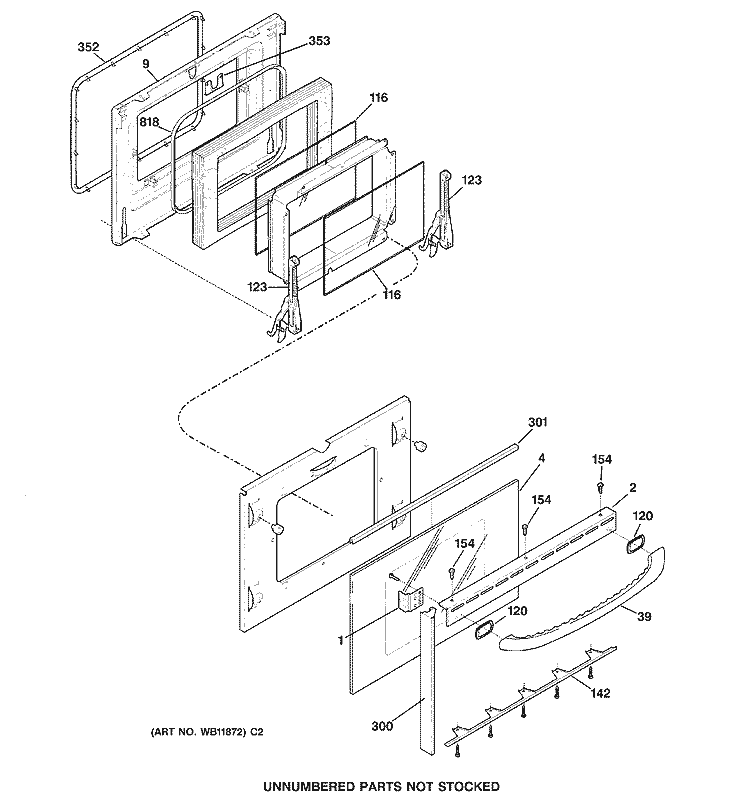 DOOR Diagram and Parts List for JDP40WB2BB  General Electric Range