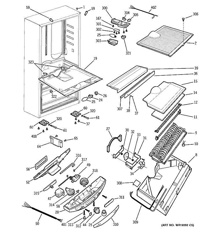 CABINET Diagram and Parts List for PDS18SBMLBS  General Electric Refrigerator