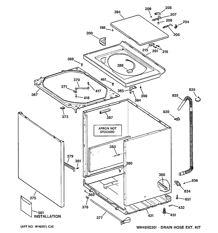 CABINET, COVER & FRONT PANEL Diagram and Parts List for EWA3000B1WW  General Electric Washer
